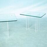 Minimalist side table in glass & acrylic, Memphis style
