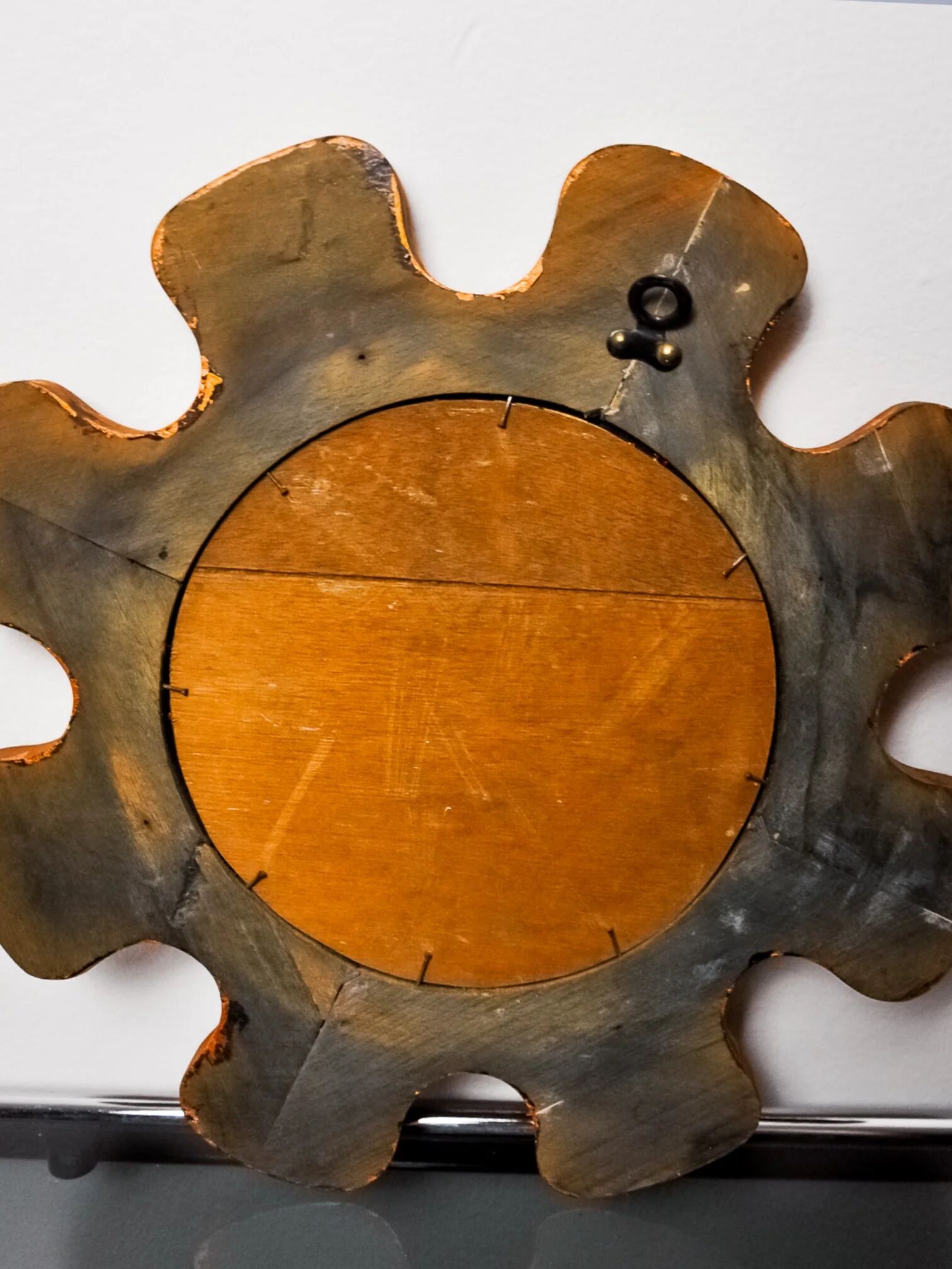 Sun-shaped modernist enamel mirror by J. Capo Esmaltes, Spain, 1970s