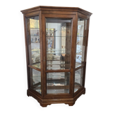 Vitrine hexagonale vintage en bois et verre – éclairé-Style classique