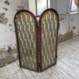 Vitrail ancien en métal et verre 1900