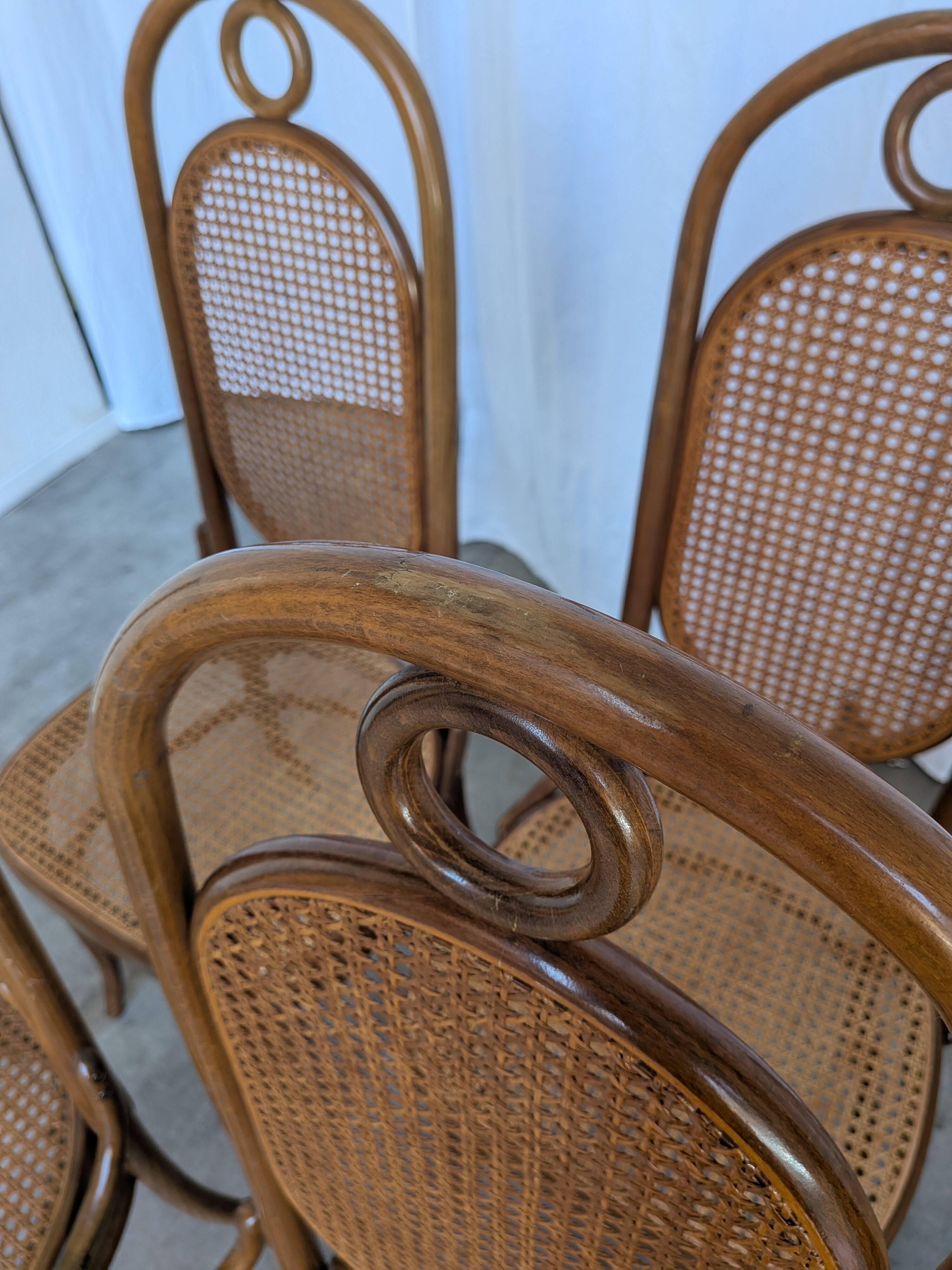 Set of 6 Mid-century Bentwood Cane Dining Chair, Thonet Style, 1970s Yugosl
