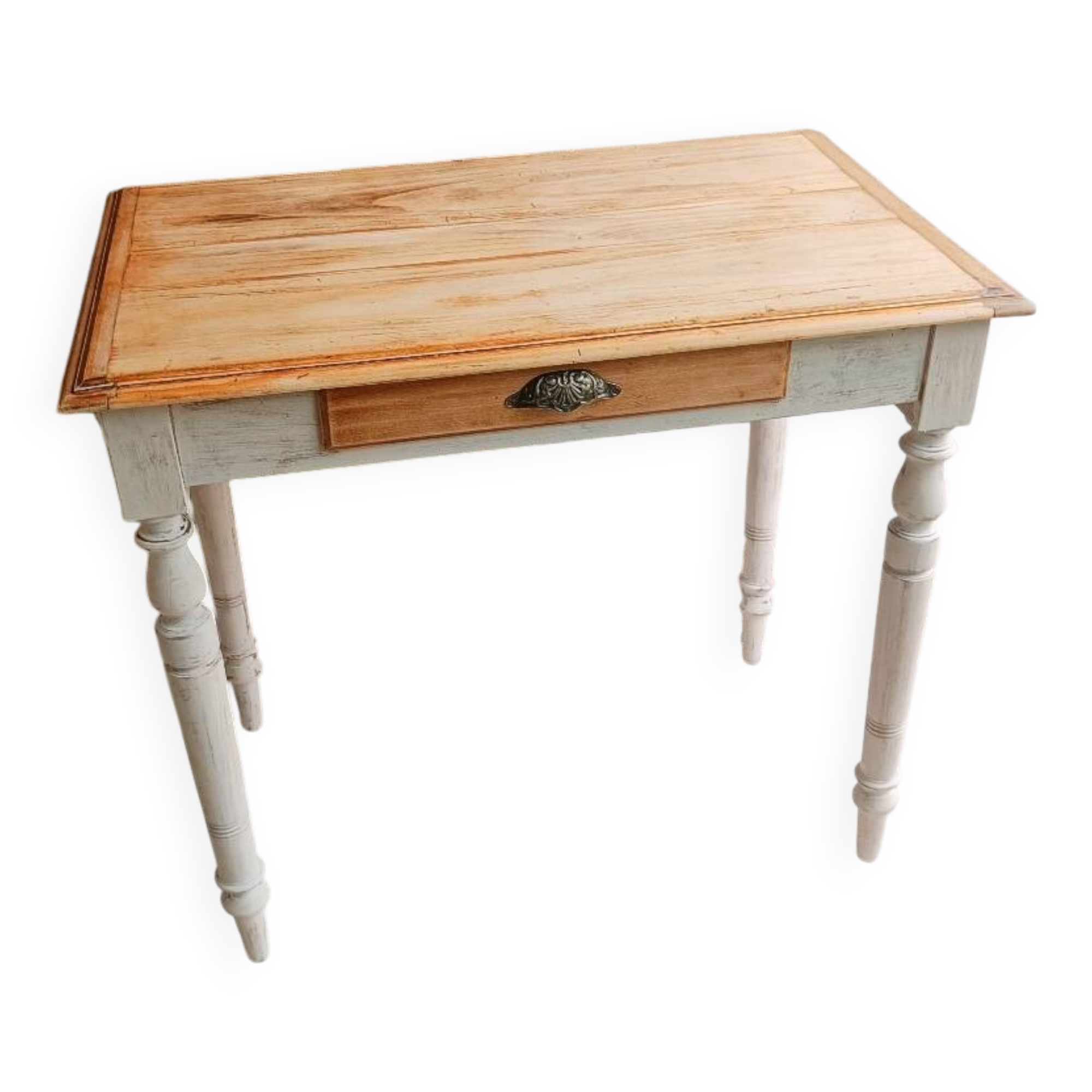 Antique wooden desk with a patinated base