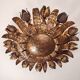 Large mid-century sunburst ceiling lamp, gilded metal with floral motif, 1950s