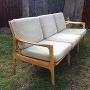 Vintage Scandinavian bench and armchairs of 4 pieces, 1 bench and 3 armchairs.
