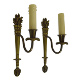 Old pair of wall sconces pot à feu, bronze, year 50 60