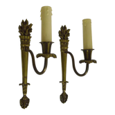 Ancienne paire appliques murales pot à feu, bronze, année 50 60