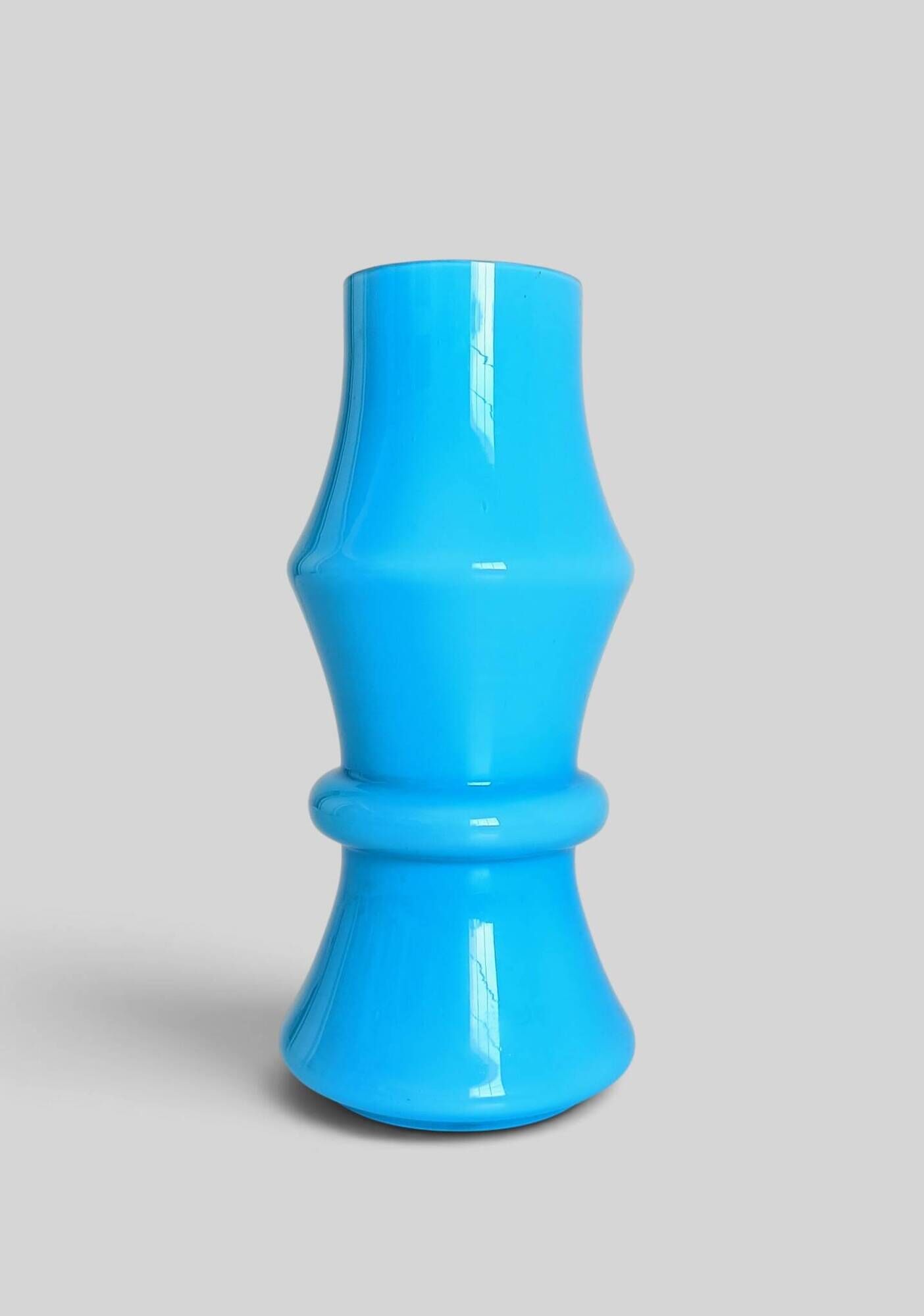 Vintage Italian opaline glass vase from Empoli, turquoise blue, 1960s.