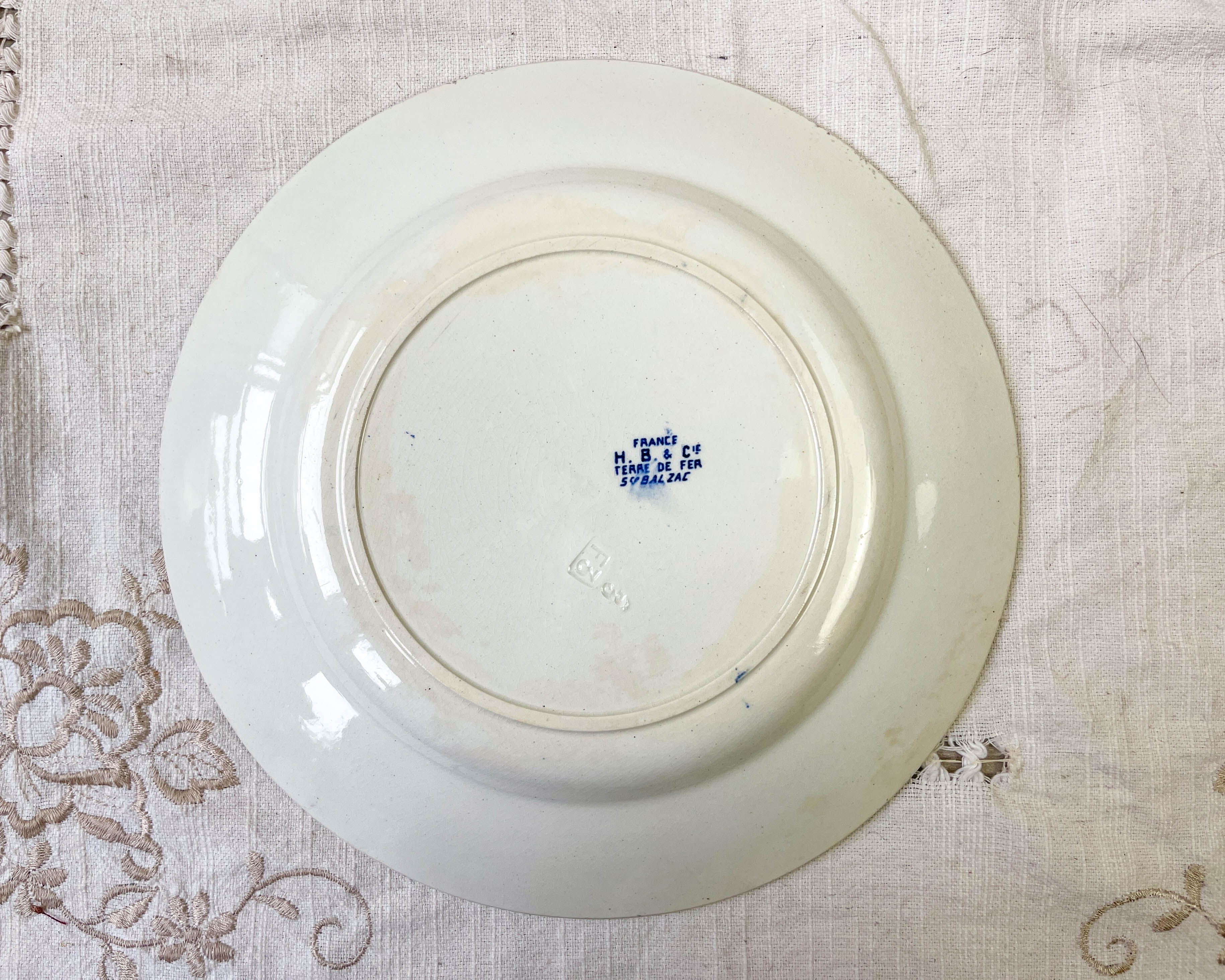 6 flat plates Terre de Fer blue red mismatched