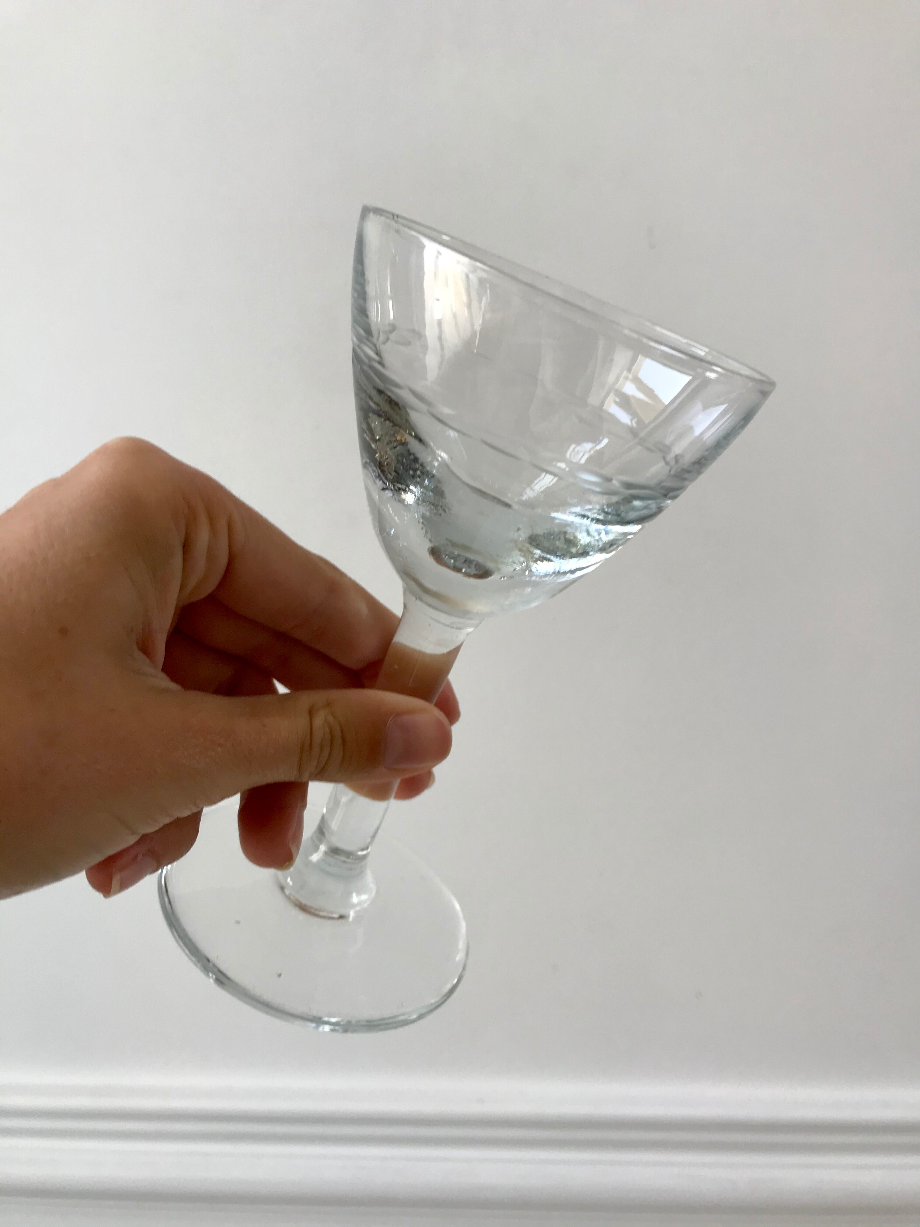 Set of 11 molded glass wine glasses engraved 20s