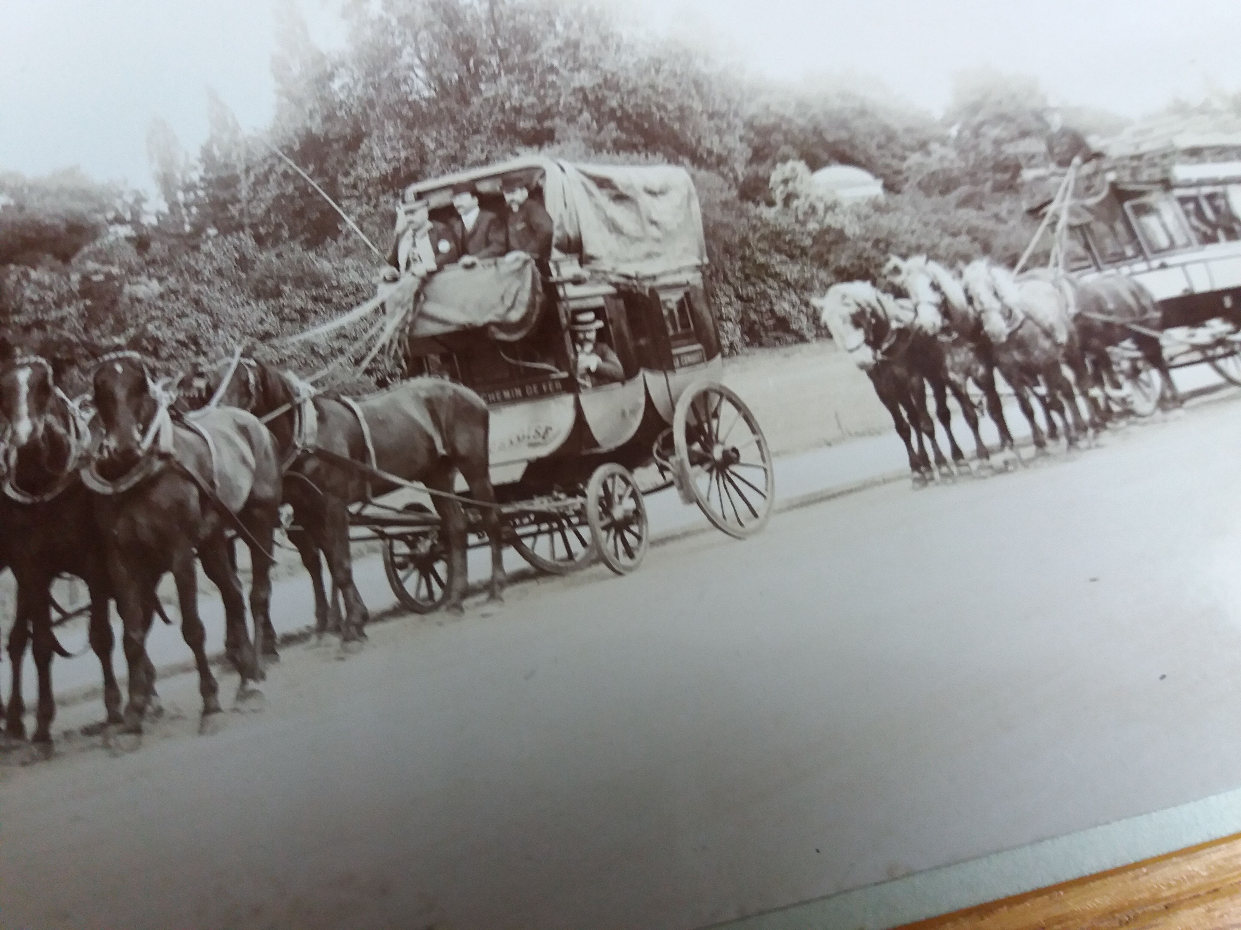 Old photograph 1900 stagecoach omnibus and horses Western Railways