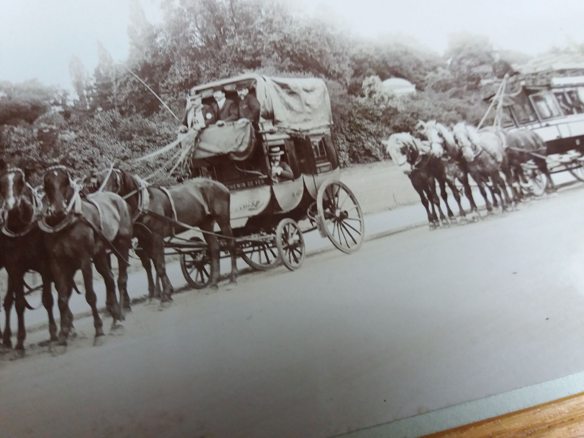 Old photograph 1900 stagecoach omnibus and horses Western Railway