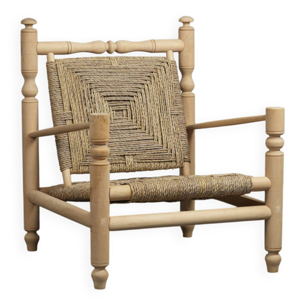 Chaise longue en herbe de mer tissée, France, années 1970