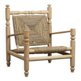 Woven seagrass lounge chair, France, 1970s