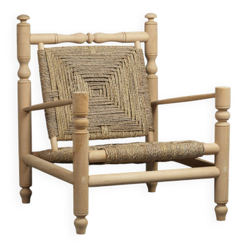 Chaise longue en herbe de mer tissée, France, années 1970