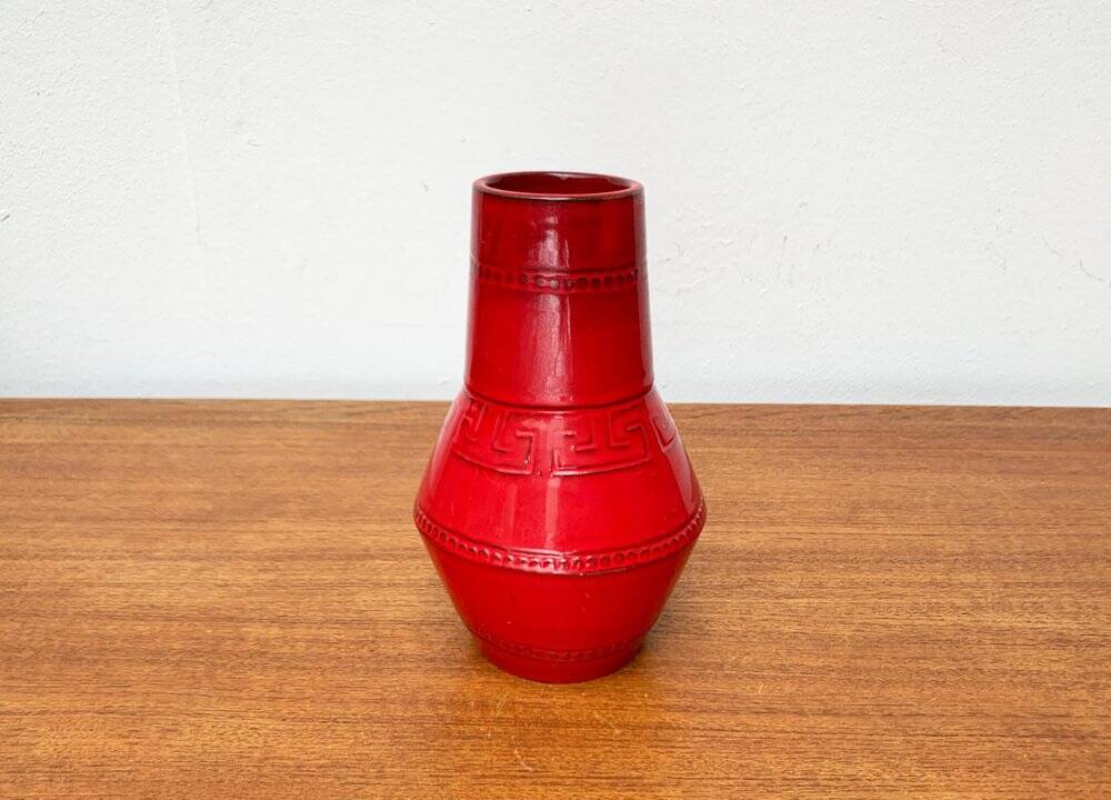 Red Italian ceramic vase from the mid-century by Bitossi, 1960s.