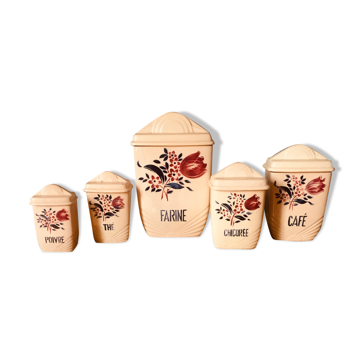 Set of old spice pots in lunéville earthenware model "Tulip"