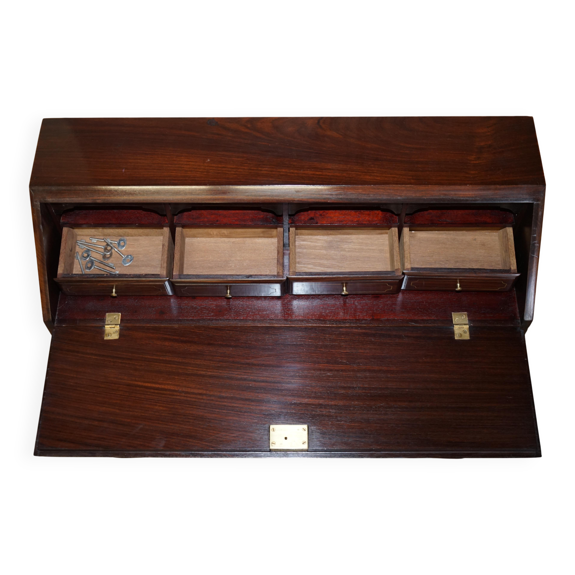 Anglo-Indian military desk in camphor wood and brass