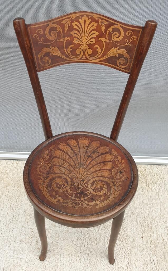 Bistro chair pyroengraved motif 1900 Art Nouveau