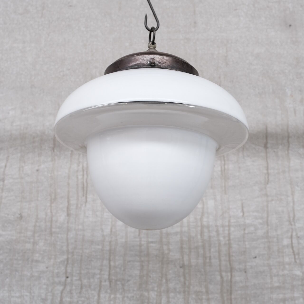 Mid-century french glass two tone opaline pendant light