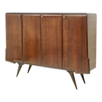 Vintage walnut highboard with mirrored interiors and brass details italy