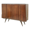 Vintage walnut highboard with mirrored interiors and brass details italy