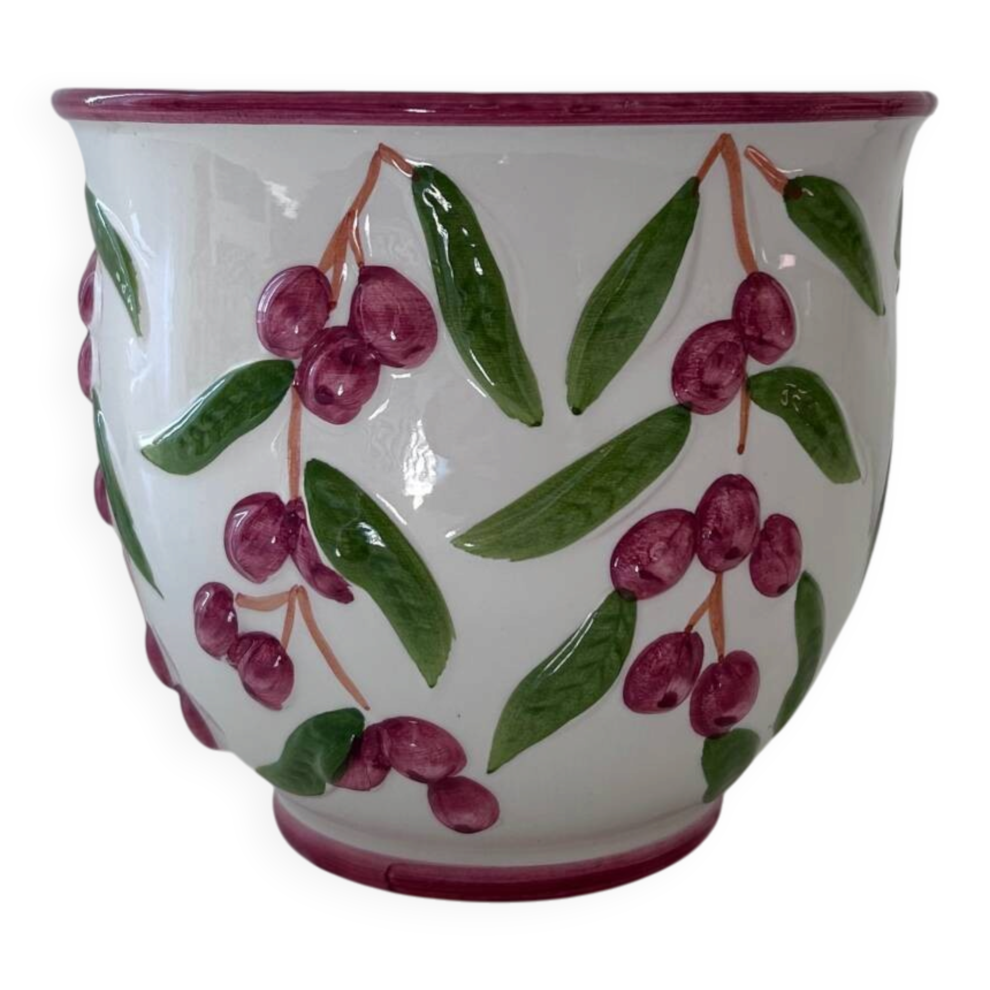 Decorative pot for cherries in earthenware