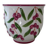 Cache pot décor cerises en barbotine