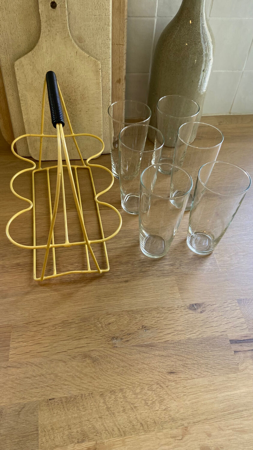Scoubidou glass holder and its 6 glasses 1960