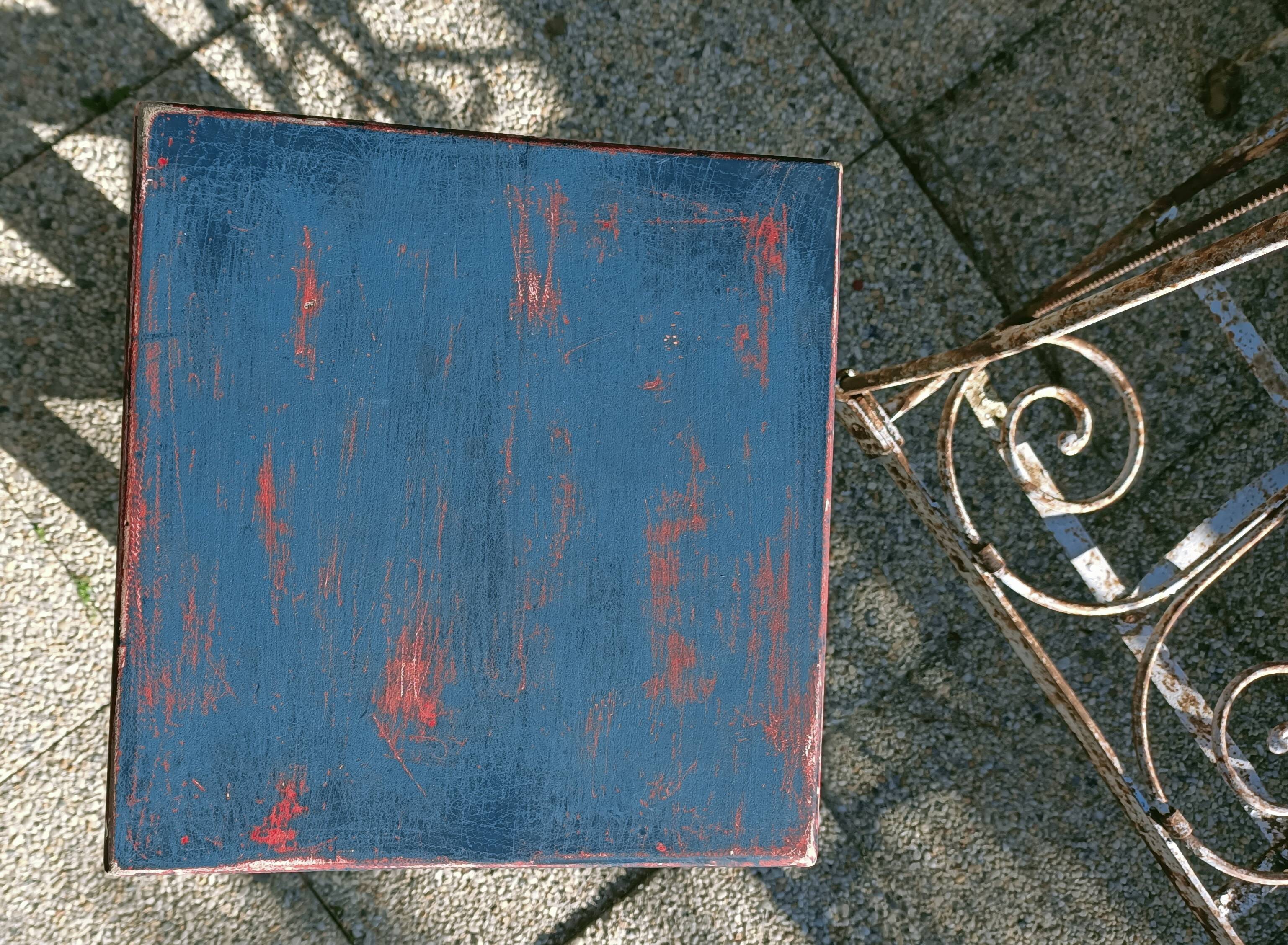 High patinated wooden stool