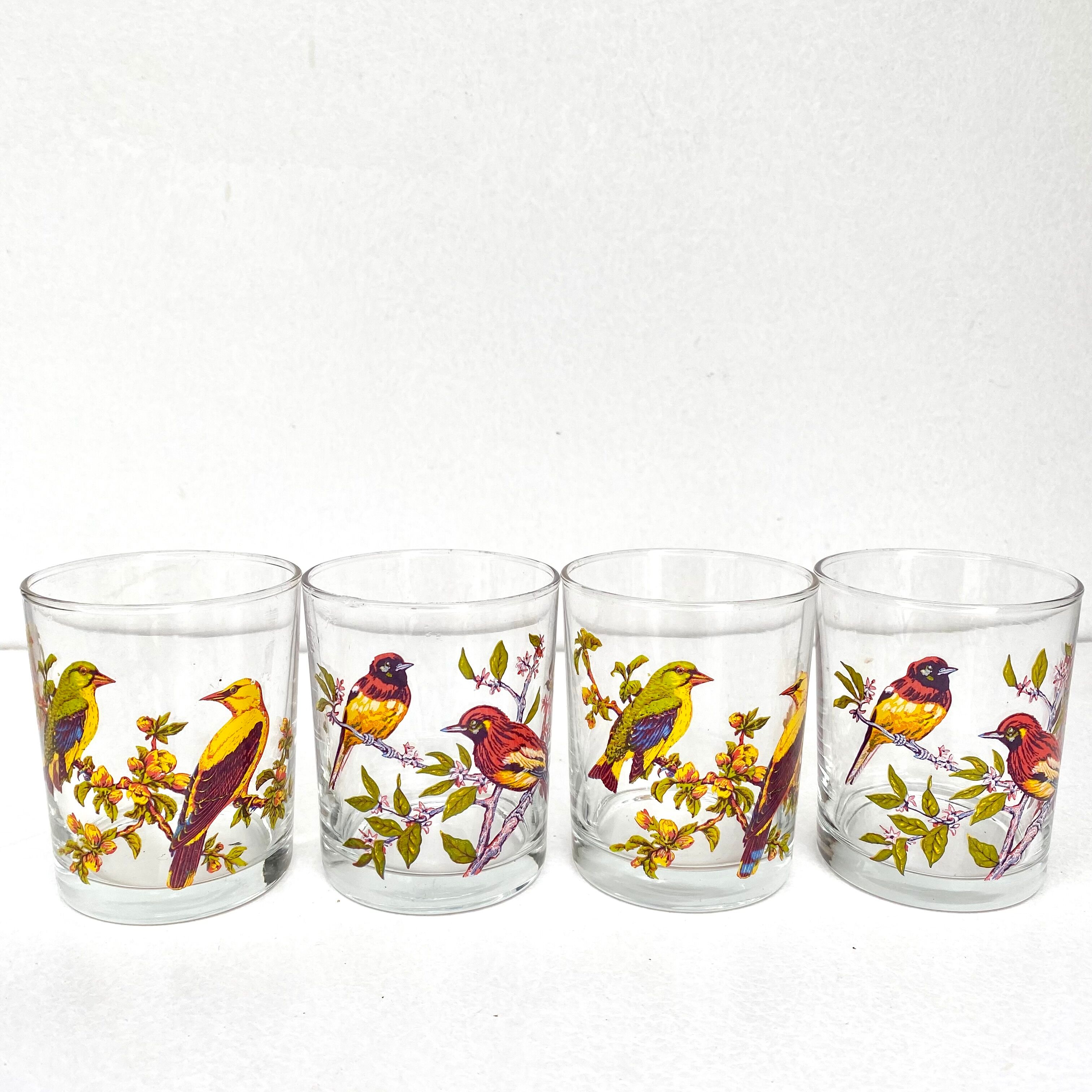 Verres à eau vintage oiseaux
