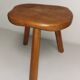 Brutalist wooden stool, tripod base, door plants 50s 60s