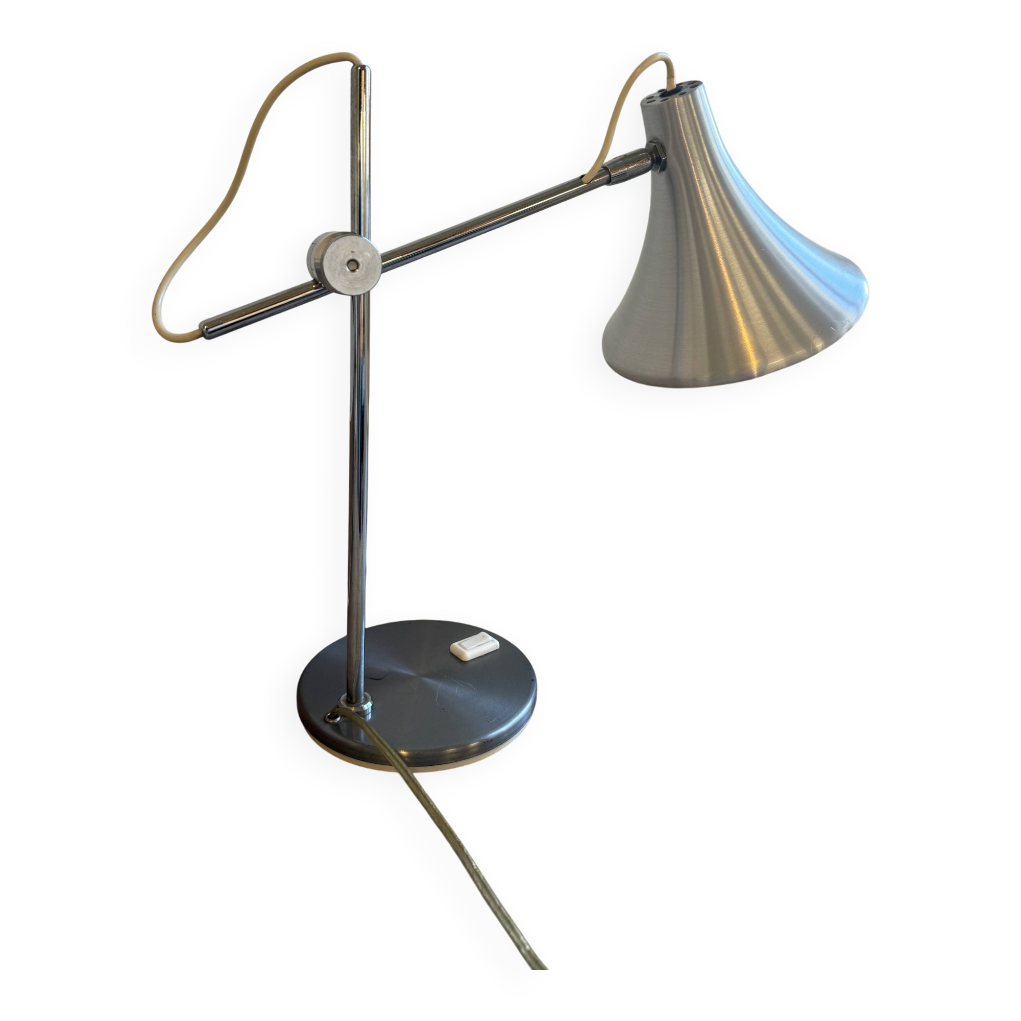 Lampe de Bureau Vintage à Bras Articulé – Métal Brossé & Chrome