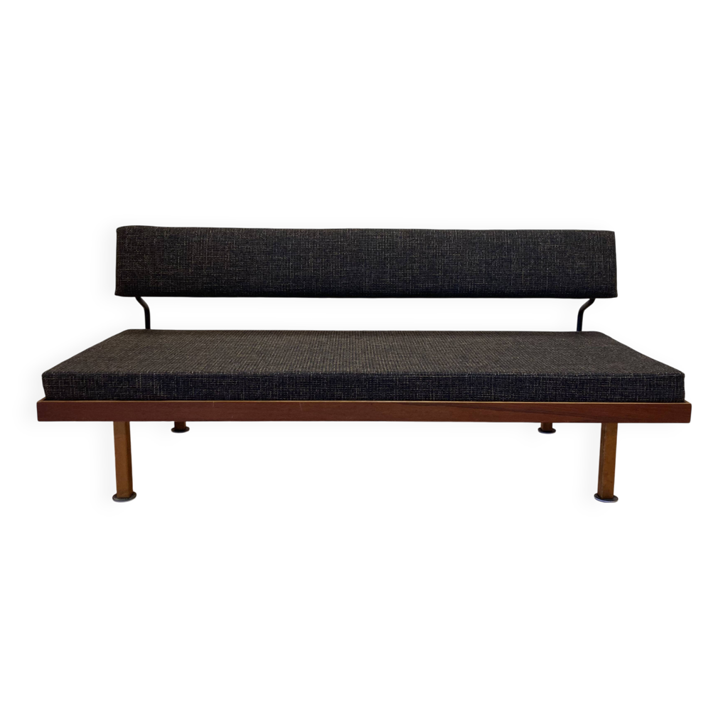 Canapé daybed teck et tissu vert olive, design Ingmar Relling édition Ekornes, 1960s