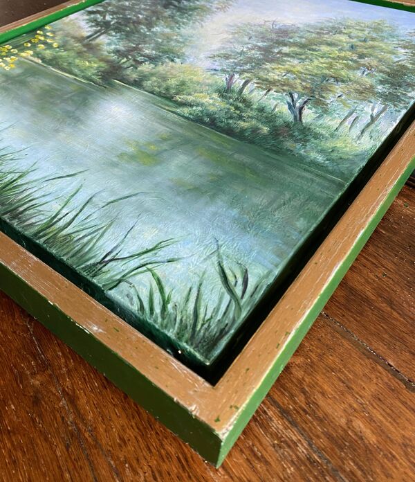 Tableau HST ''Paysage à la rivière arborée'' - signé Valena XX° + cadre