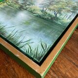 HST painting "Landscape with wooded river" - signed Valena XX° + frame