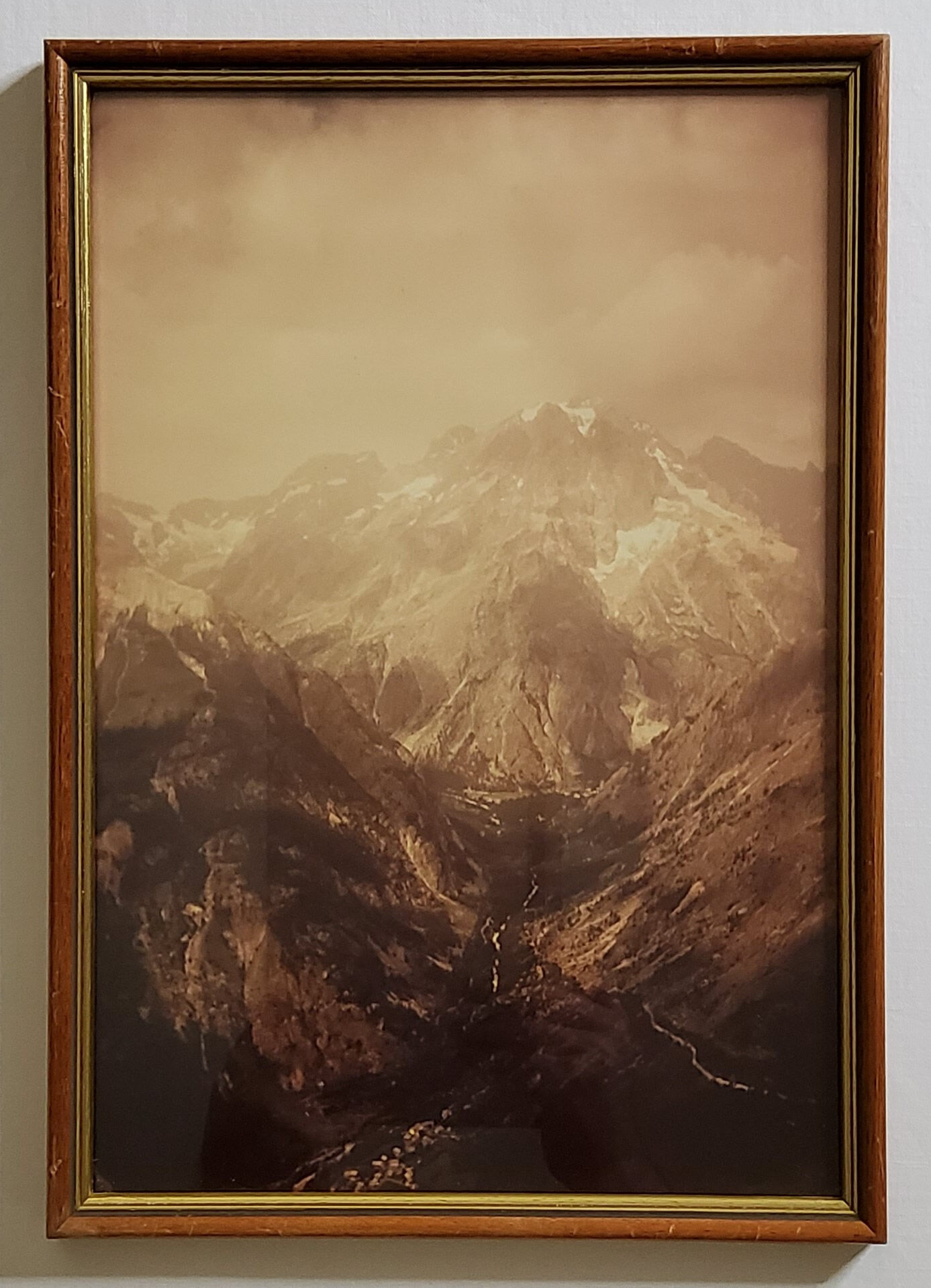Old silver photo, massif des Ecrins, sepia tones, framed 36 x 25 cm