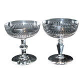 Set of 2 antique champagne glasses in cut crystal 1900 frieze oves 10.5cm