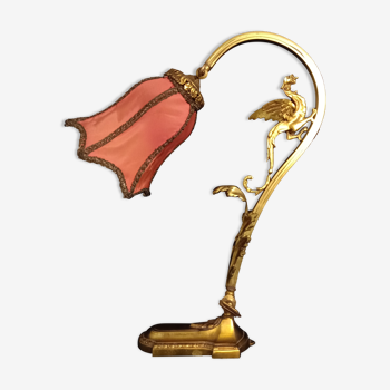 Lampe de table ancienne en bronze doré avec dragon