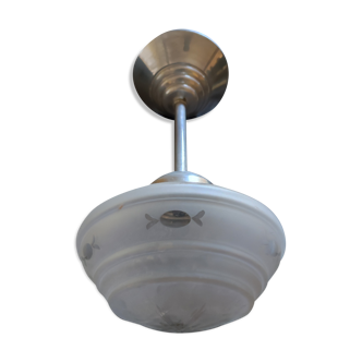 Chandelier suspension frame aluminum globe glass vintage art deco style