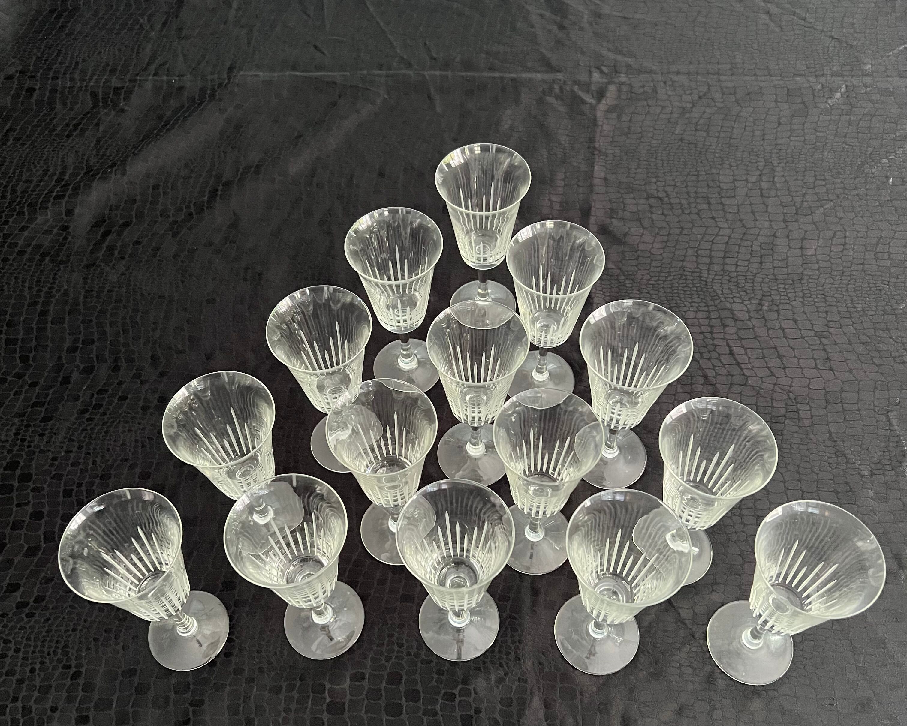 Set of 30 vintage art deco style wine glasses and carafe