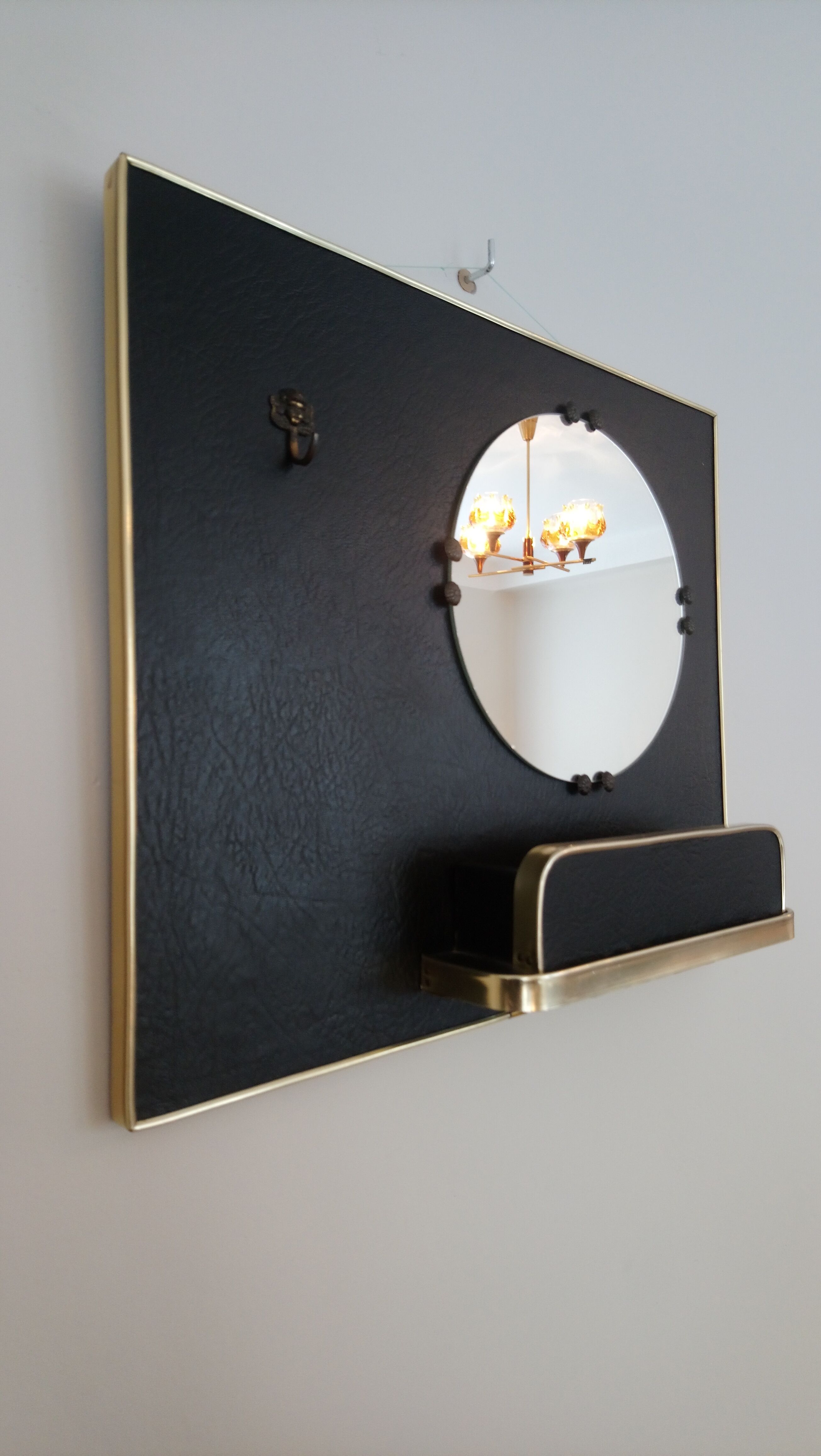 Miroir auxiliaire avec vide poche années 60 40x35cm