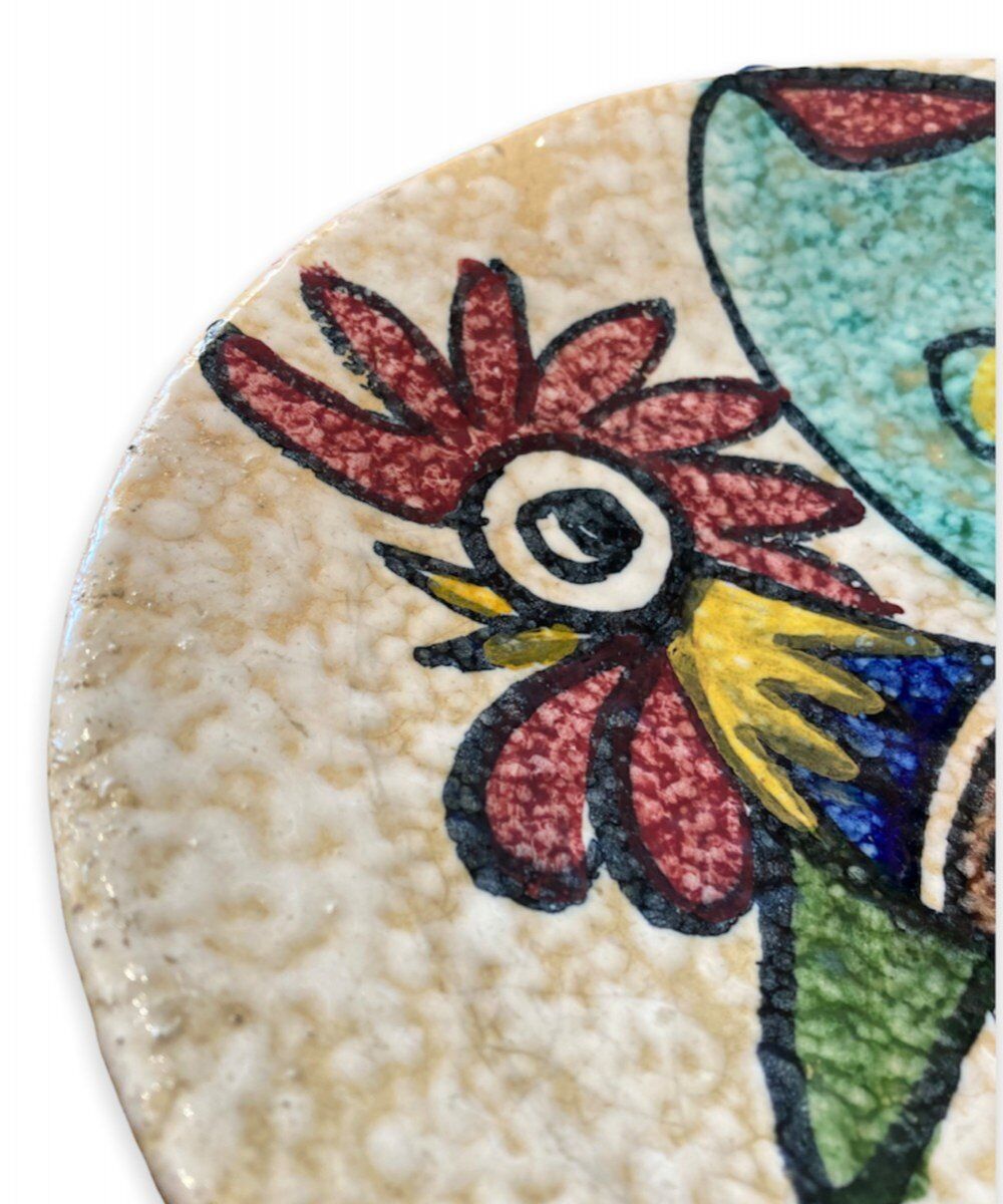 Plate polychrome rooster decoration toledo 1950s