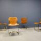 Vintage brass and cognac leather dining chairs by Willy Rizzo for Cidue set of 4
