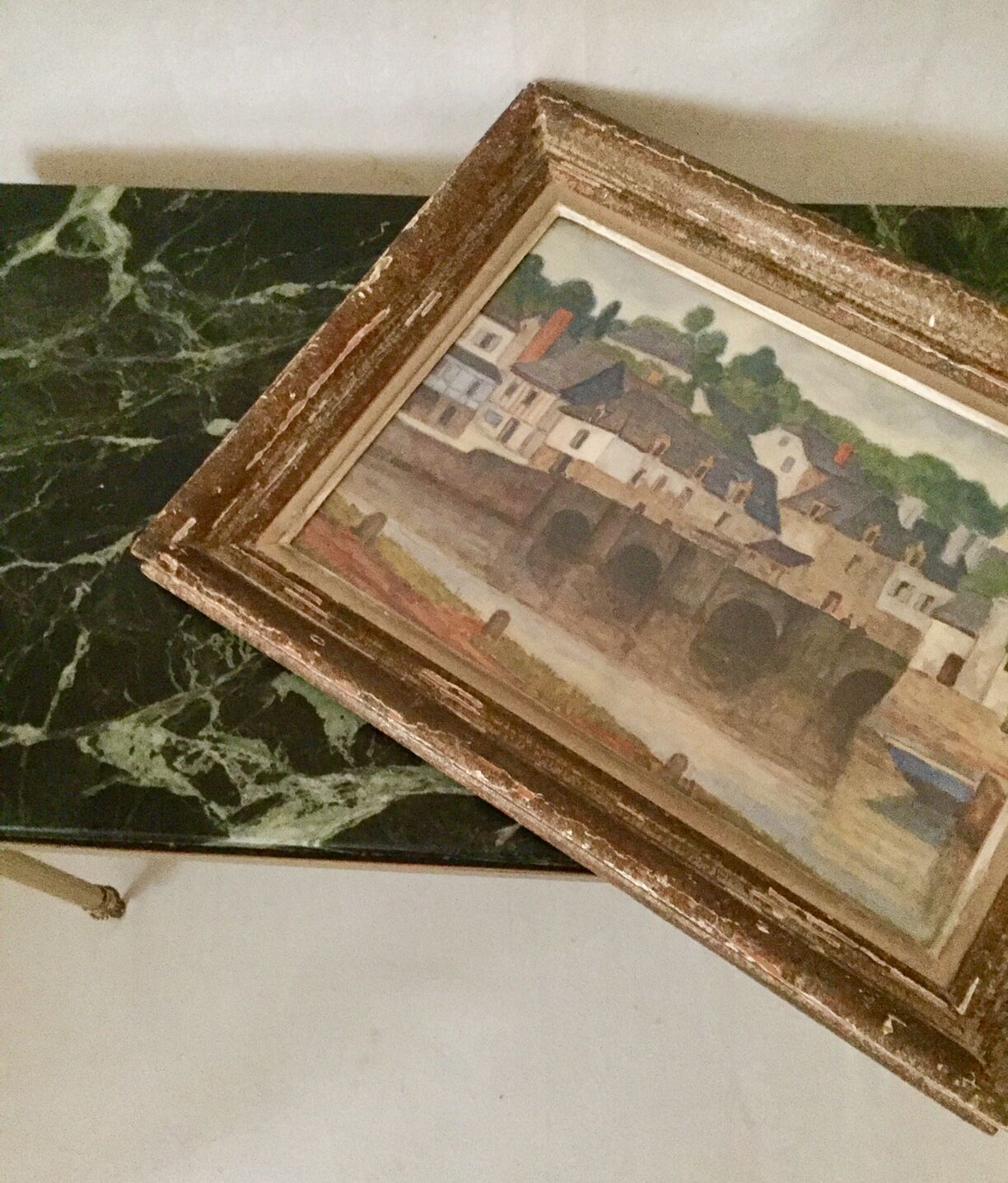 Green marble and gilded brass coffee table