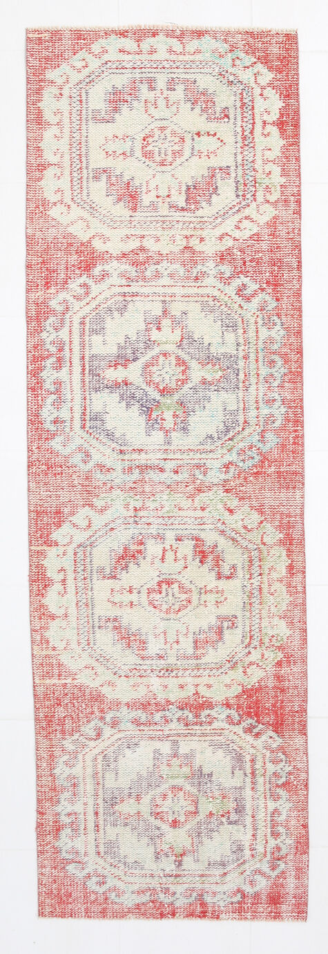 3x9 red & beige vintage runner rug 82x269cm