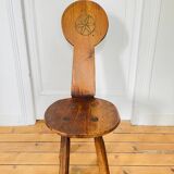 Ancienne chaise brutaliste en pin et chêne