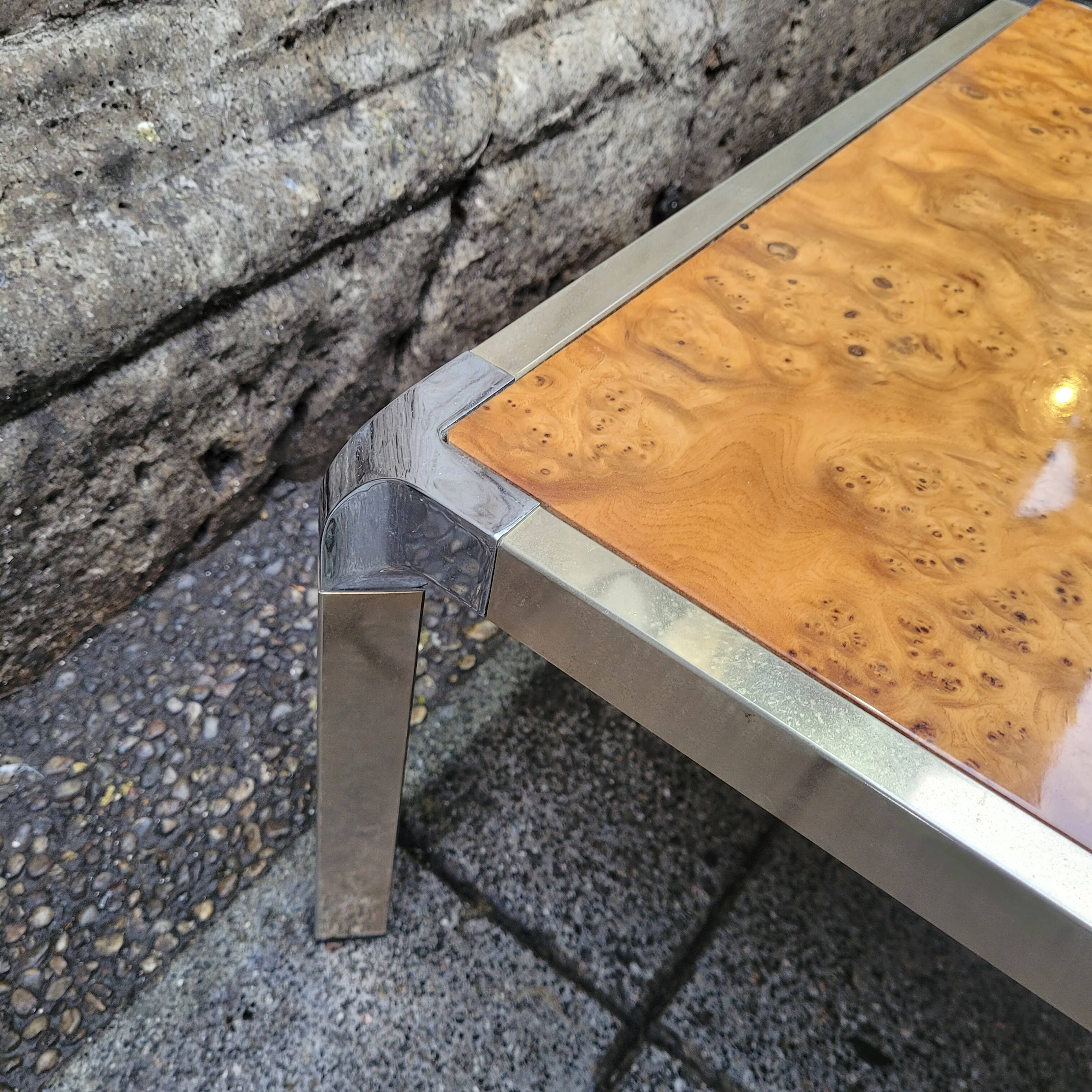 Coffee table, wood and steel, Guy Lefevre style, 70's – France