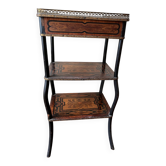 Napoleon III marquetry tiered table — rosewood, brass gallery,