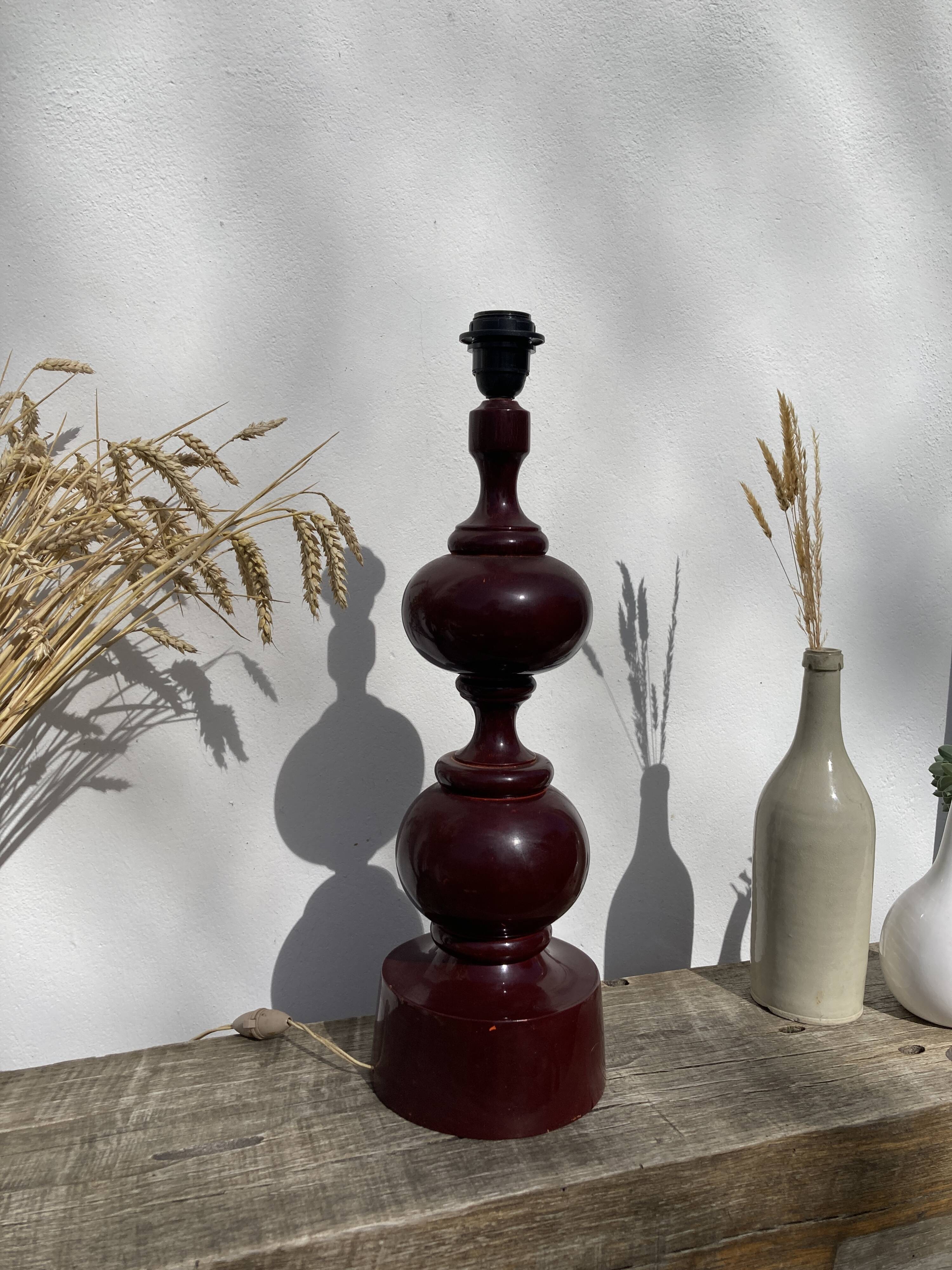 Large 1970 wooden lamp foot turned plum