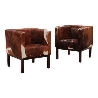 Vintage set of cowhide armchairs, 1970.